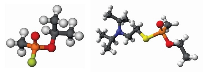 Ball and stick structure of sarin.